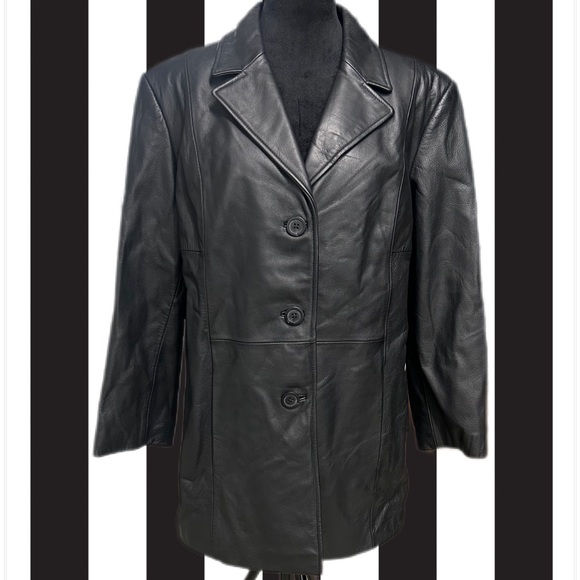 Preston & York Women’s Black Genuine Leather Jacket Size Petite Large Lined - Picture 1 of 11
